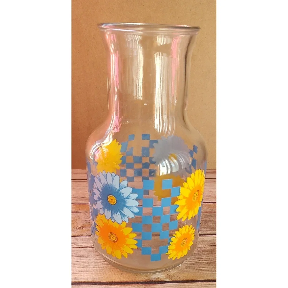 Vintage Orange Yellow Blue Daisy Carafe Decanter No lid